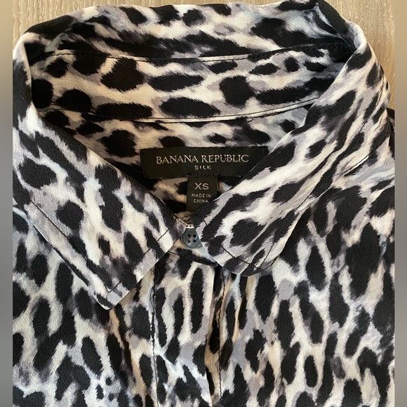Banana Republic Button Down Silk Shirt - Black, Gray & White - Picture 2 of 3